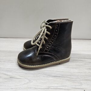 Tiny Toes Nation Toddler Cow Leather Booties Size 7 Brown Zip Lace Up